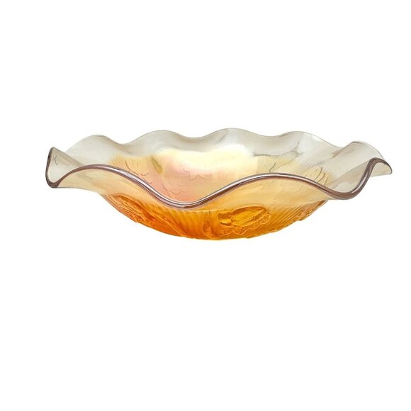 Vintage Jeannette Carnival Glass Bowl 12 in Iris And Herringbone Marigold - Picture 1 of 5